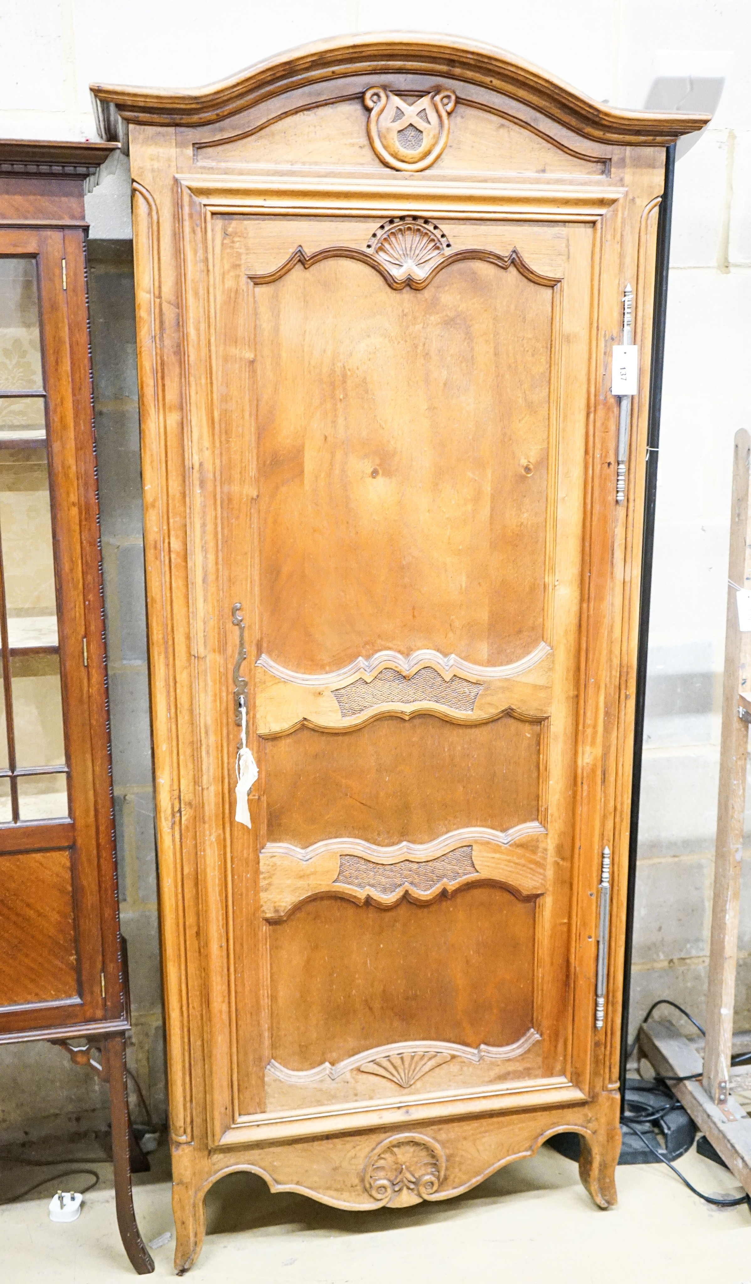 An 18th century style French narrow walnut armoire, width 85cm, depth 48cm, height 188cm